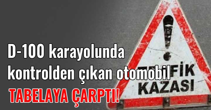 Kocaeli Kartepe D-100 karayolunda kontrolden çıkan otomobil tabelaya çarptı