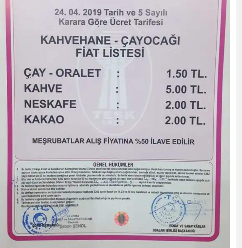 BİR BARDAK ÇAY 1,5 TL OLDU