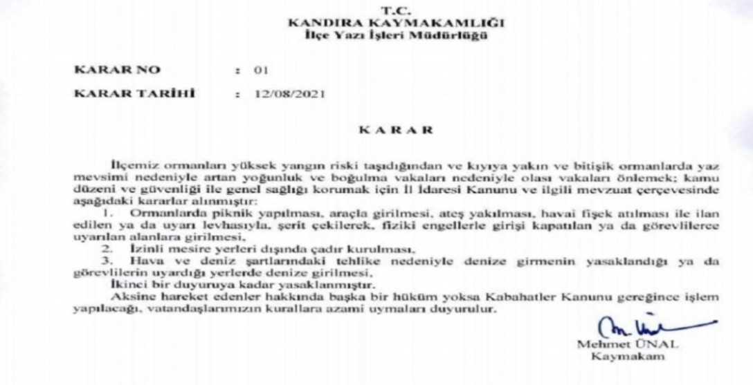 Kandıra Kaymakamlık Makamından Duyurulur